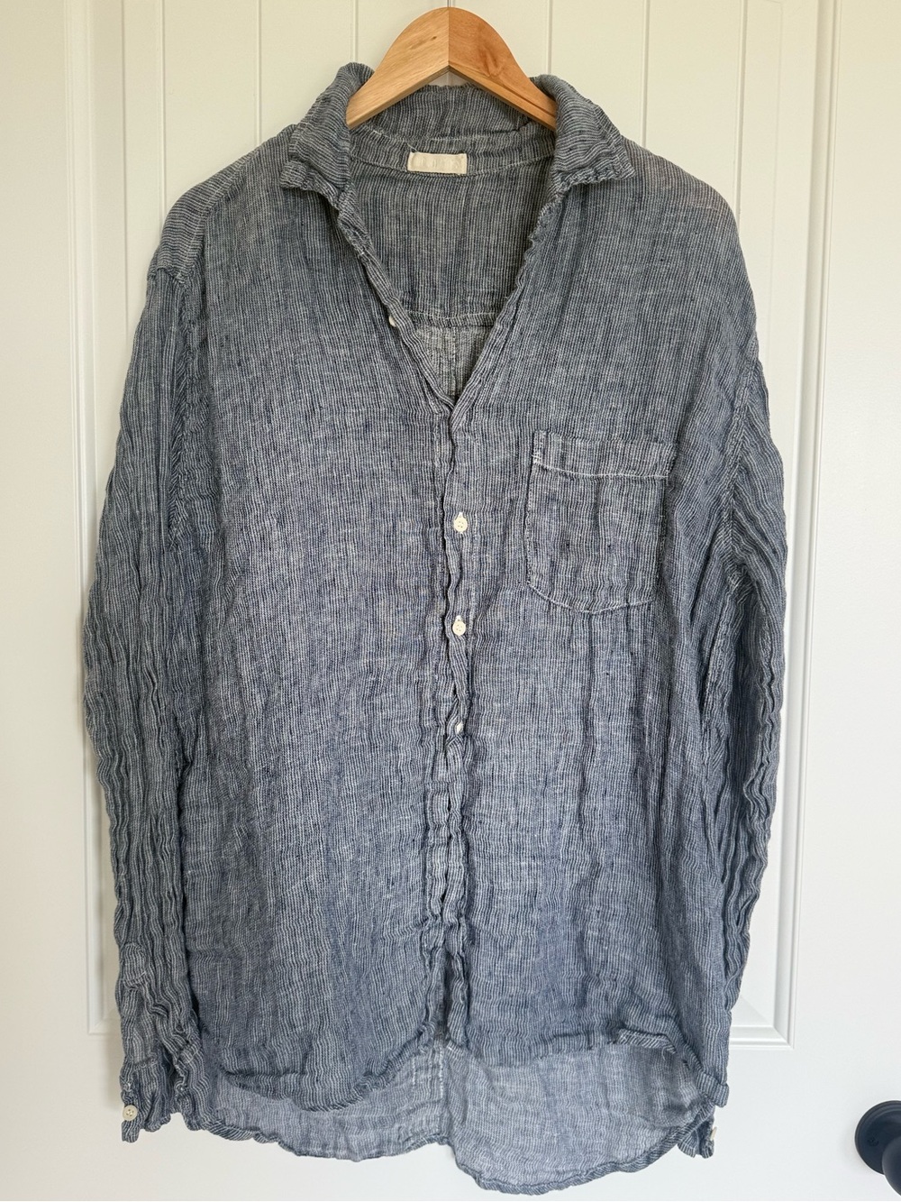 CP Shades Linen Button Down Shirt Chambray Blue Oversized Lagenlook Top XL
